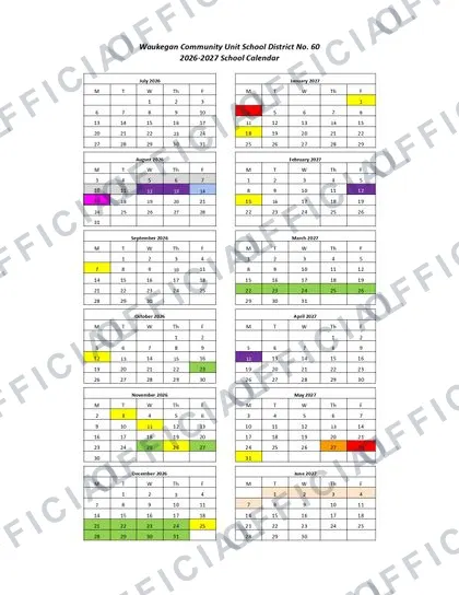 Waukegan Community Unit School District No. 60 2026-27 calendar