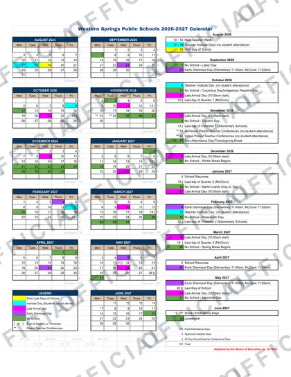 Western Springs Public Schools 2026-27 calendar