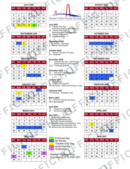 Greater Clark County Schools 2026-27 calendar
