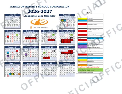 Hamilton Heights School Corporation 2026-27 calendar
