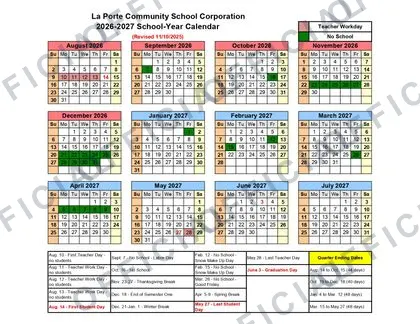 La Porte Community School 2026-27 calendar