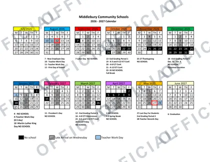 Middlebury Community Schools 2026-27 calendar