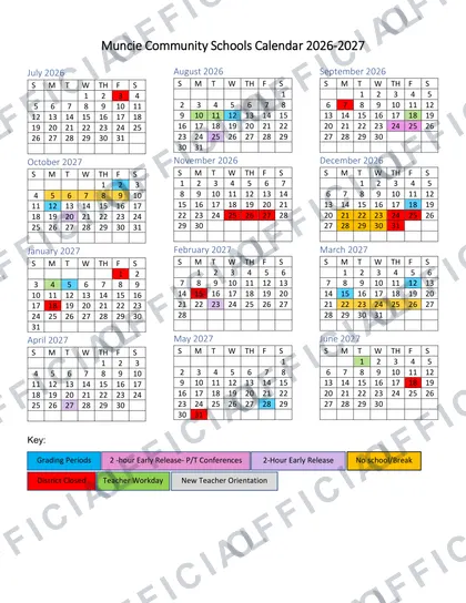 Muncie Community Schools 2026-27 calendar