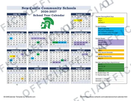 New Castle Community Schools 2026-27 calendar