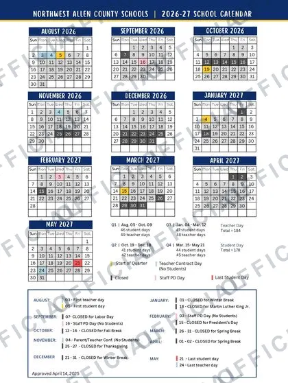 Northwest Allen County Schools NACS 2026-27 calendar