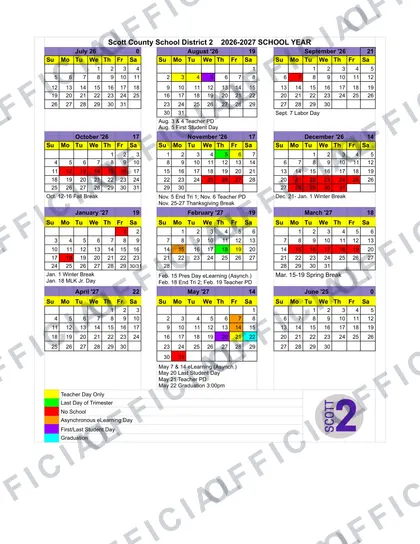 Scott County School District 2 2026-27 calendar