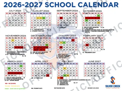 Silver Creek School Corporation 2026-27 calendar