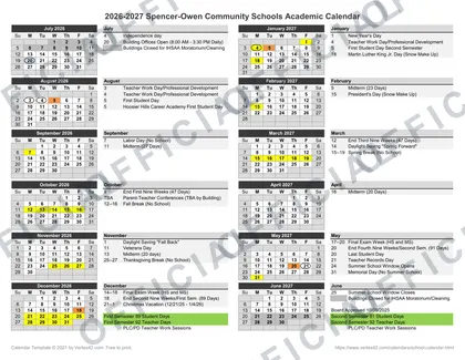 Spencer-Owen Community Schools 2026-27 calendar