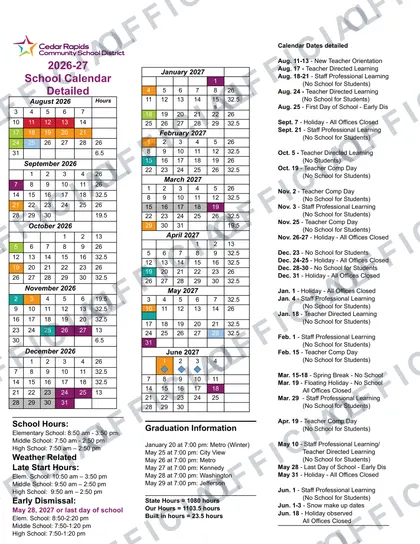Council Bluffs Community School District 2026-27 calendar