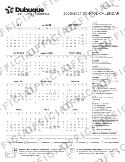 Dubuque Community Schools 2026-27 calendar