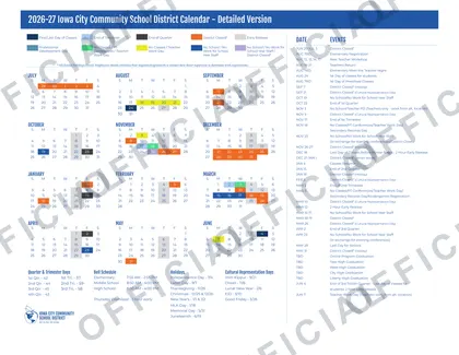 Iowa City Community School District 2026-27 calendar