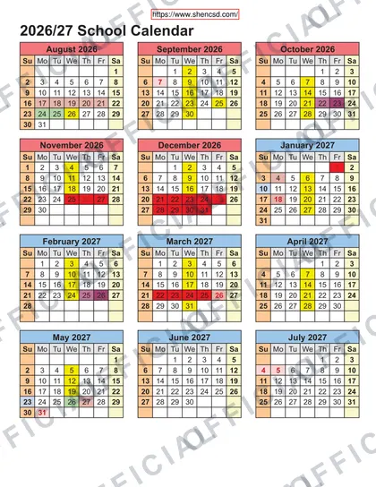 Shenandoah Community School District 2026-27 calendar