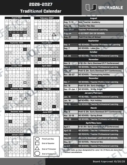 Urbandale Community School District 2026-27 calendar