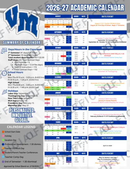 Van Meter Community School District 2026-27 calendar