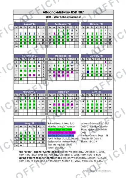 Altoona-Midway USD 387 2026-27 calendar