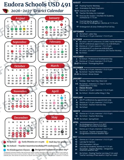 Eudora USD 491 2026-27 calendar