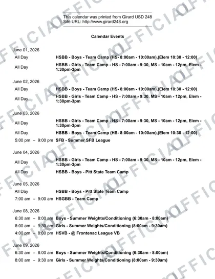 Girard USD 248 25-26 2026-27 calendar