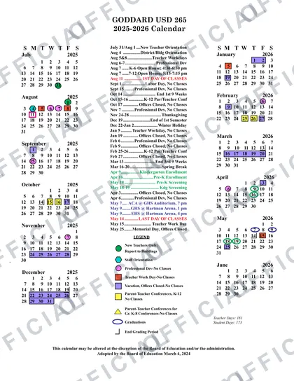 Goddard USD 265 2026-27 calendar