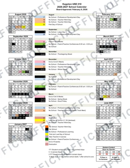 Hugoton USD 210 2026-27 calendar