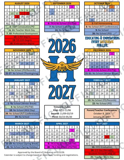 Hutchinson USD 308 2026-27 calendar