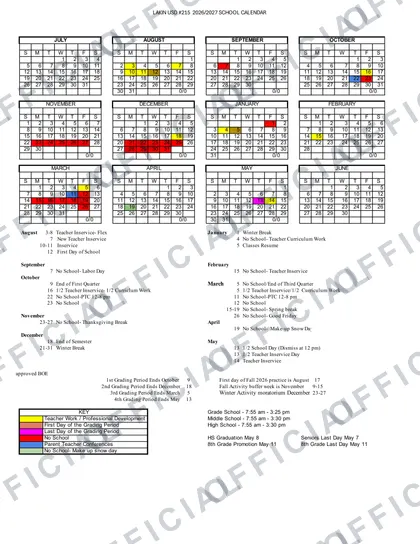LAKIN USD #215 2026-27 calendar