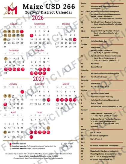 Maize USD 266 2026-27 calendar