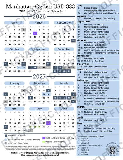 Manhattan-Ogden USD 383 2026-27 calendar