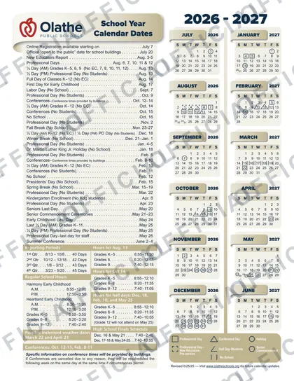 Olathe Public Schools USD 233 2026-27 calendar