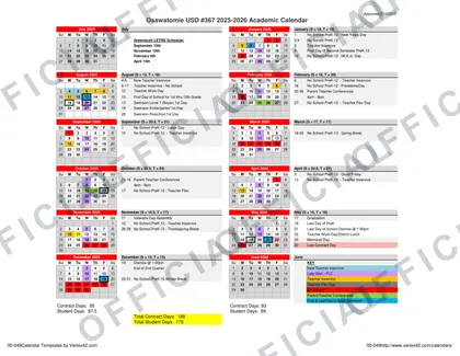Osawatomie USD #367 25-26 2026-27 calendar