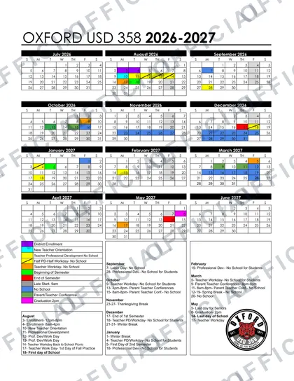 OXFORD USD 358 2026-27 calendar