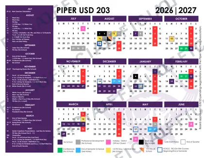Piper USD 203 2026-27 calendar