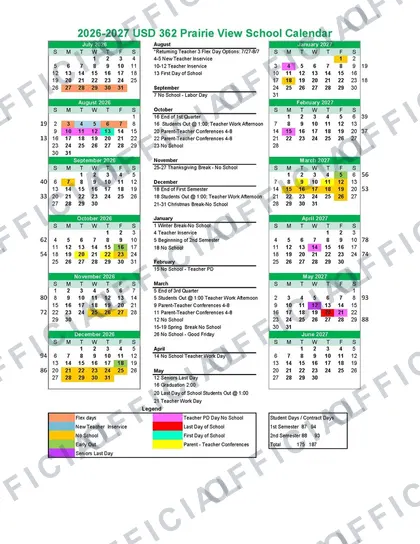 Prairie View USD 362 2026-27 calendar