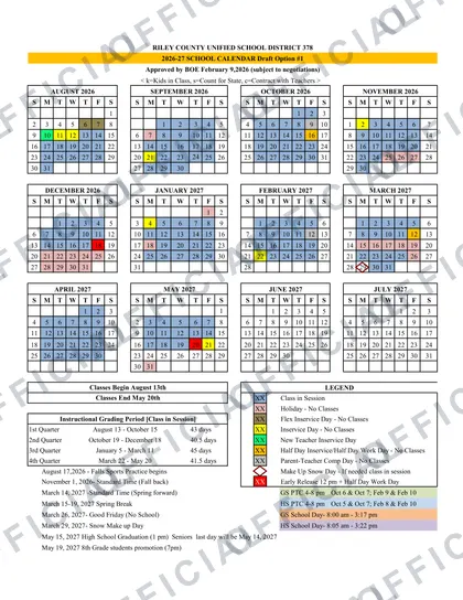 Riley County Unified School District 378 2026-27 calendar