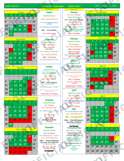 Rolla USD 217 2026-27 calendar