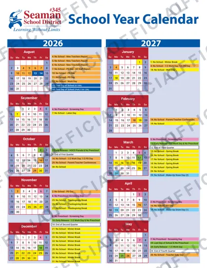 Seaman School District #345 2026-27 calendar