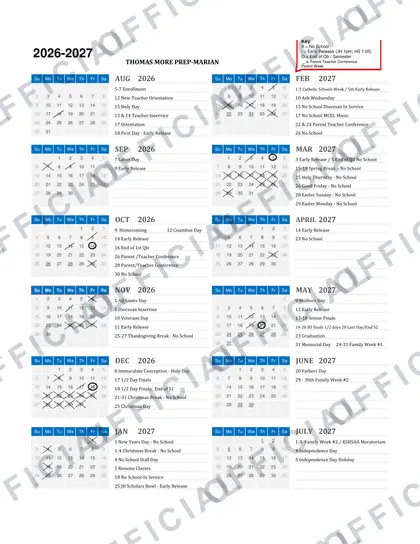 THOMAS MORE PREP-MARIAN 2026-27 calendar