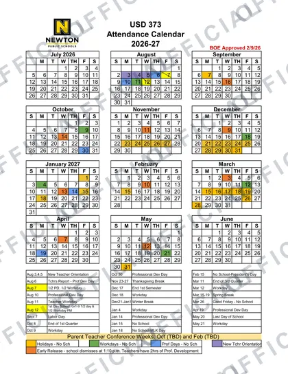 USD 373 Newton Public Schools 2026-27 calendar