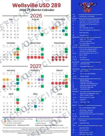 Wellsville USD 289 2026-27 calendar