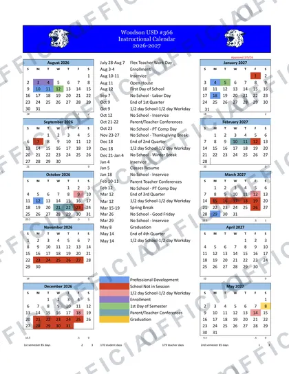 Woodson USD #366 2026-27 calendar