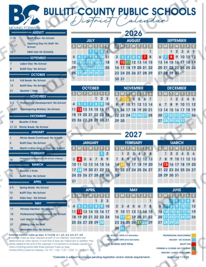 Bullitt County Public Schools 2026-27 calendar