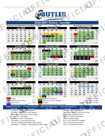 Butler County Schools 2026-27 calendar