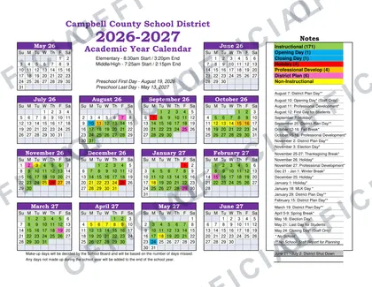 Campbell County School District 2026-27 calendar