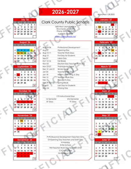 Clark County Public Schools 2026-27 calendar