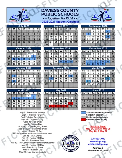 Daviess County Public Schools 2026-27 calendar