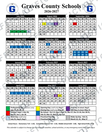 Graves County Schools 2026-27 calendar