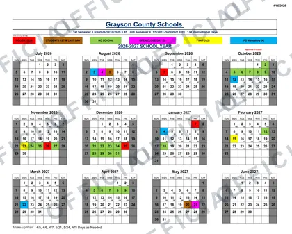 Grayson County Schools 2026-27 calendar