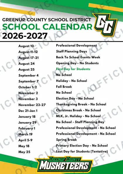 Greenup County School District 2026-27 calendar