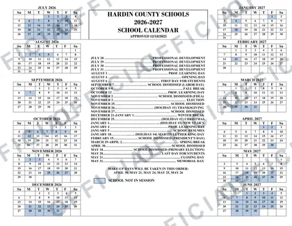 Hardin County Schools 2026-27 calendar