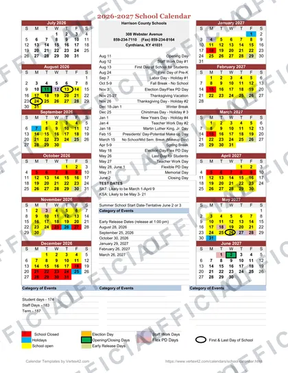 Harrison County Schools 2026-27 calendar