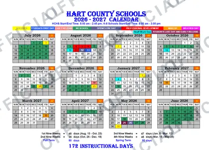 Hart County Schools 2026-27 calendar